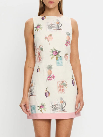 Floral A-Line Linen Dress Stylish Casual Sleeveless