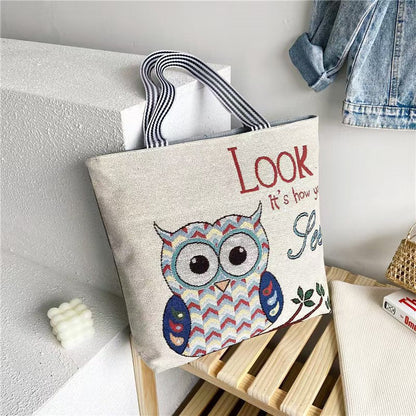 Ethnic Vintage Embroidered Canvas Tote Bag for Women