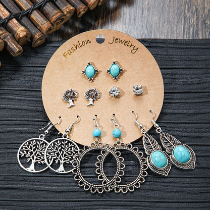 Bohemian Style Metal Earrings with Tassels and Geometric Shapes