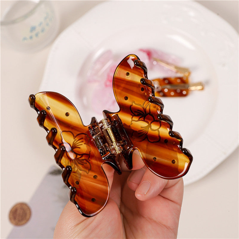 Flower Print Rhinestone Hair Claw Clips