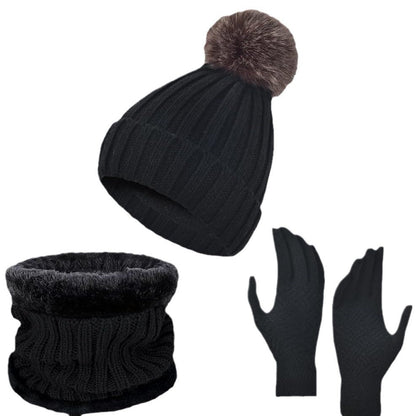 Warm Knitted Winter Scarf, Hat, and Gloves Set