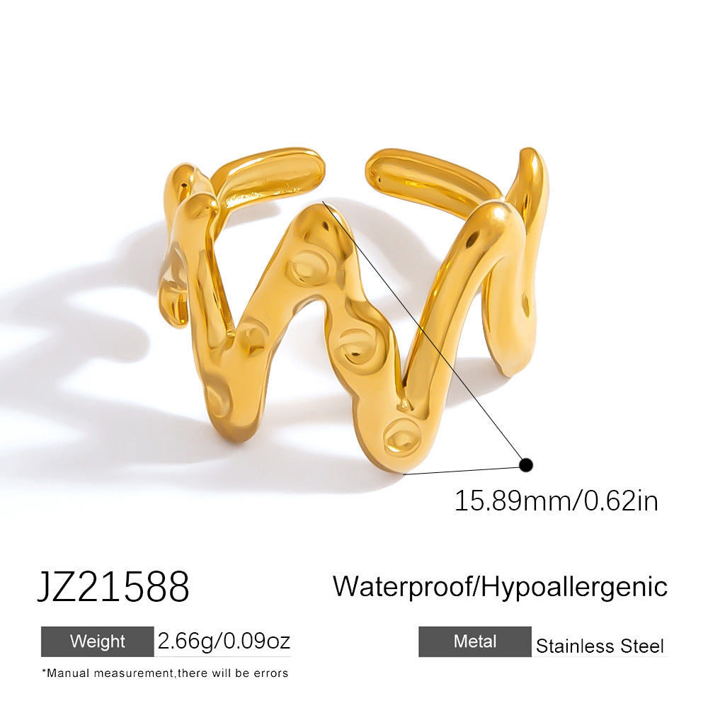 Floral Stainless Steel Ring With Natural Stone Inlay