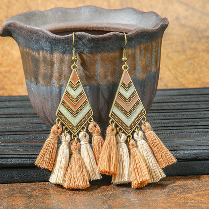 Retro Geometric Tassel Earrings Vintage Style for Women