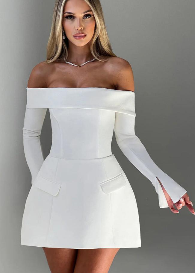 Off Shoulder Mini Flare Dress with Long Sleeves