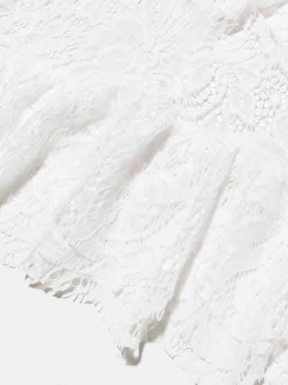 Elegant Square Neck Long Sleeve Lace Blouse