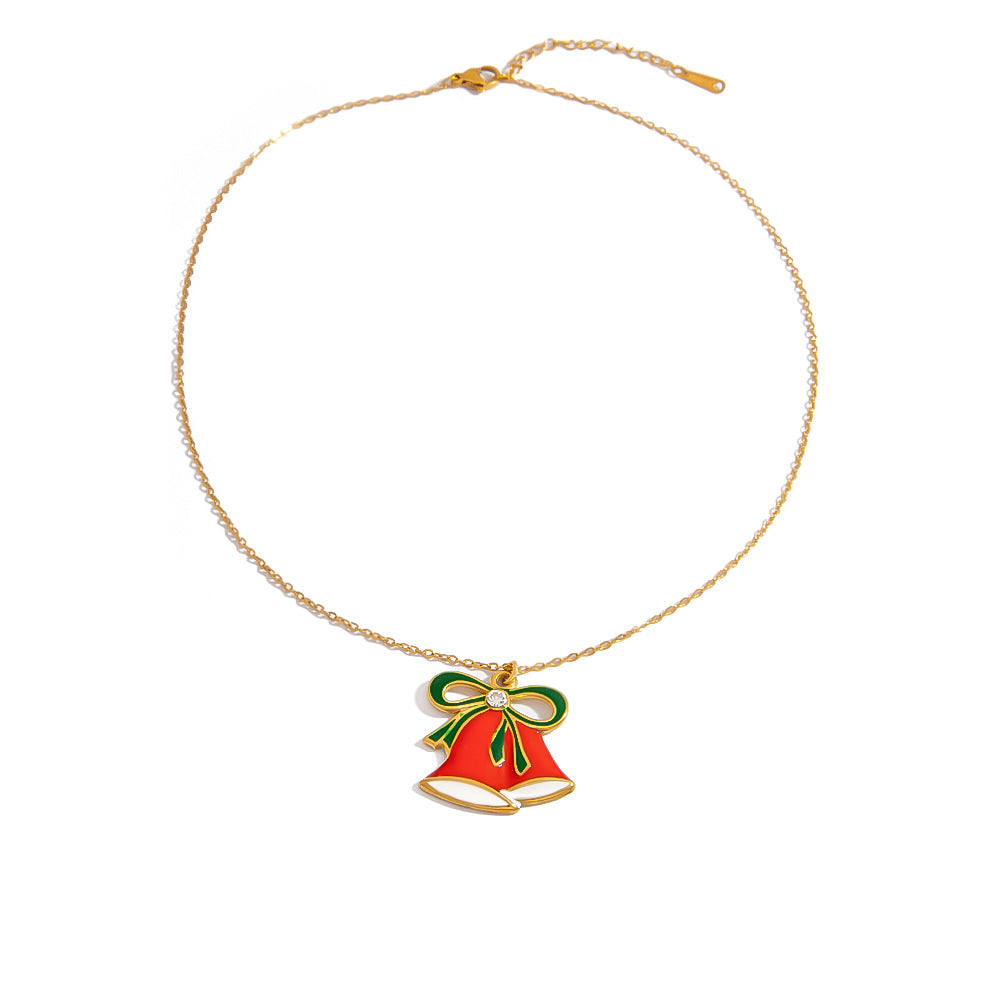 Cartoon Santa Claus Bell Pendant Stainless Steel DIY Necklace and Bracelet Set
