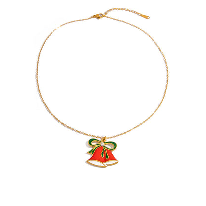 Cartoon Santa Claus Bell Pendant Stainless Steel DIY Necklace and Bracelet Set