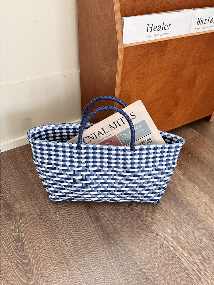 Handwoven Tote Basket Stylish PVC Shopping Bag