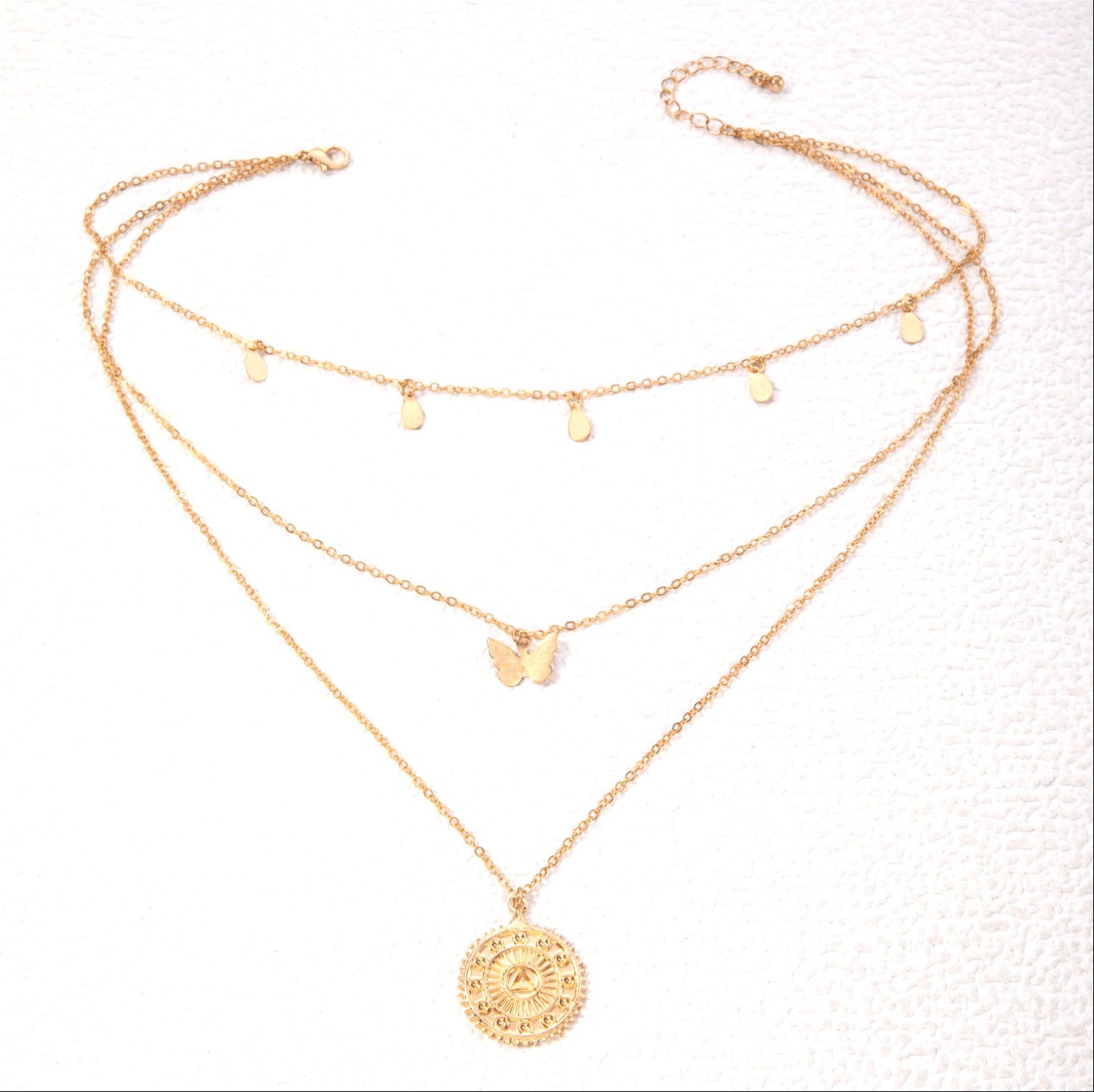 Geometric Layered Y-Shaped Alloy Necklace With Tassels And Rhinestones