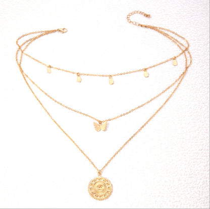 Geometric Layered Y-Shaped Alloy Necklace With Tassels And Rhinestones