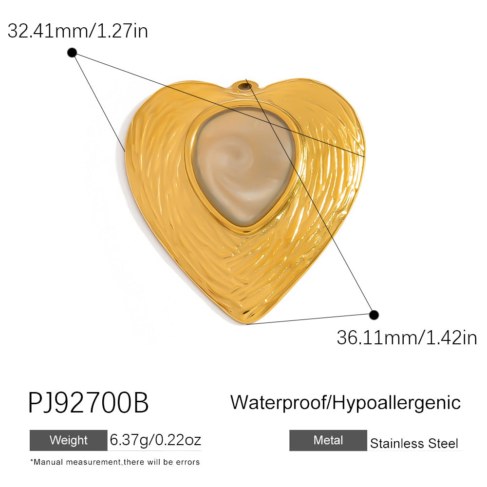 Handcrafted 18K Gold Heart Shell Pendant Necklace & Bracelet Set