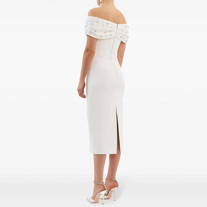 One-Shoulder Beaded Midi Dress