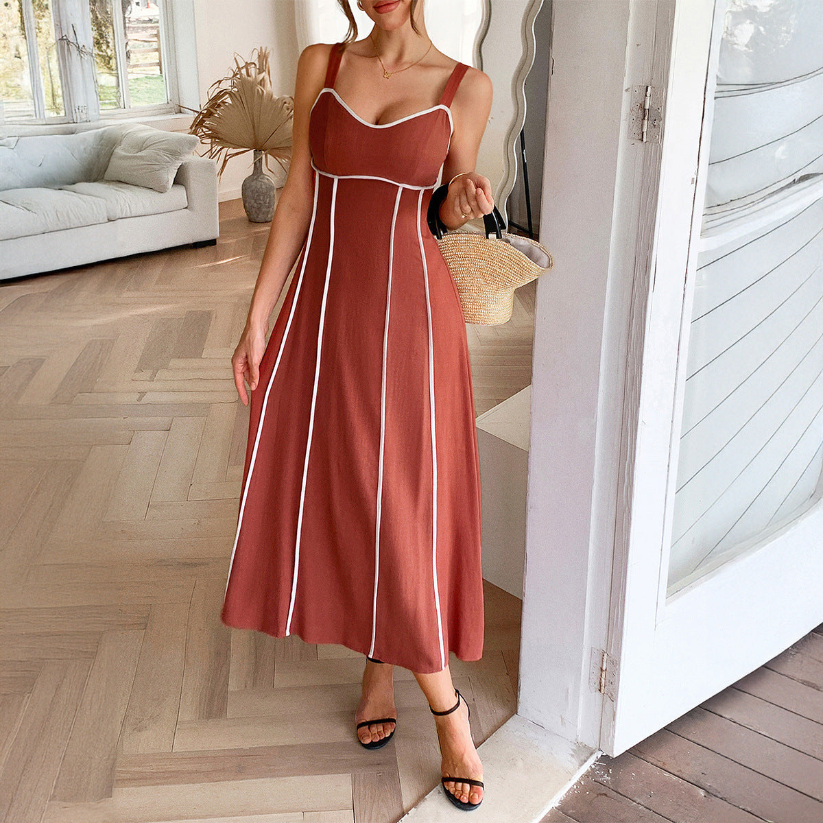 Casual V Neck A-Line Maxi Dress for Women