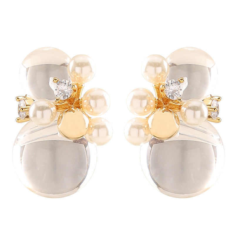 Stylish Geometric Resin Pearl Ear Studs With Silver Pins