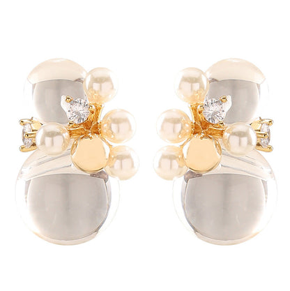 Stylish Geometric Resin Pearl Ear Studs With Silver Pins
