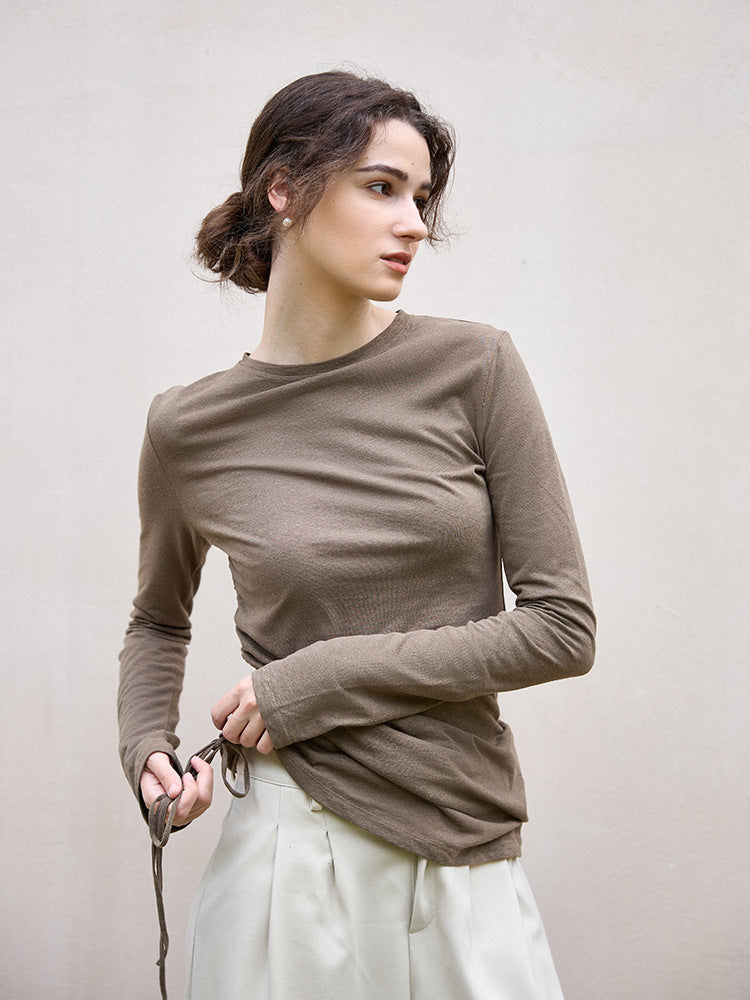Asymmetrical High-End Linen Knit Top Elegant Casual Long Sleeve Shirt