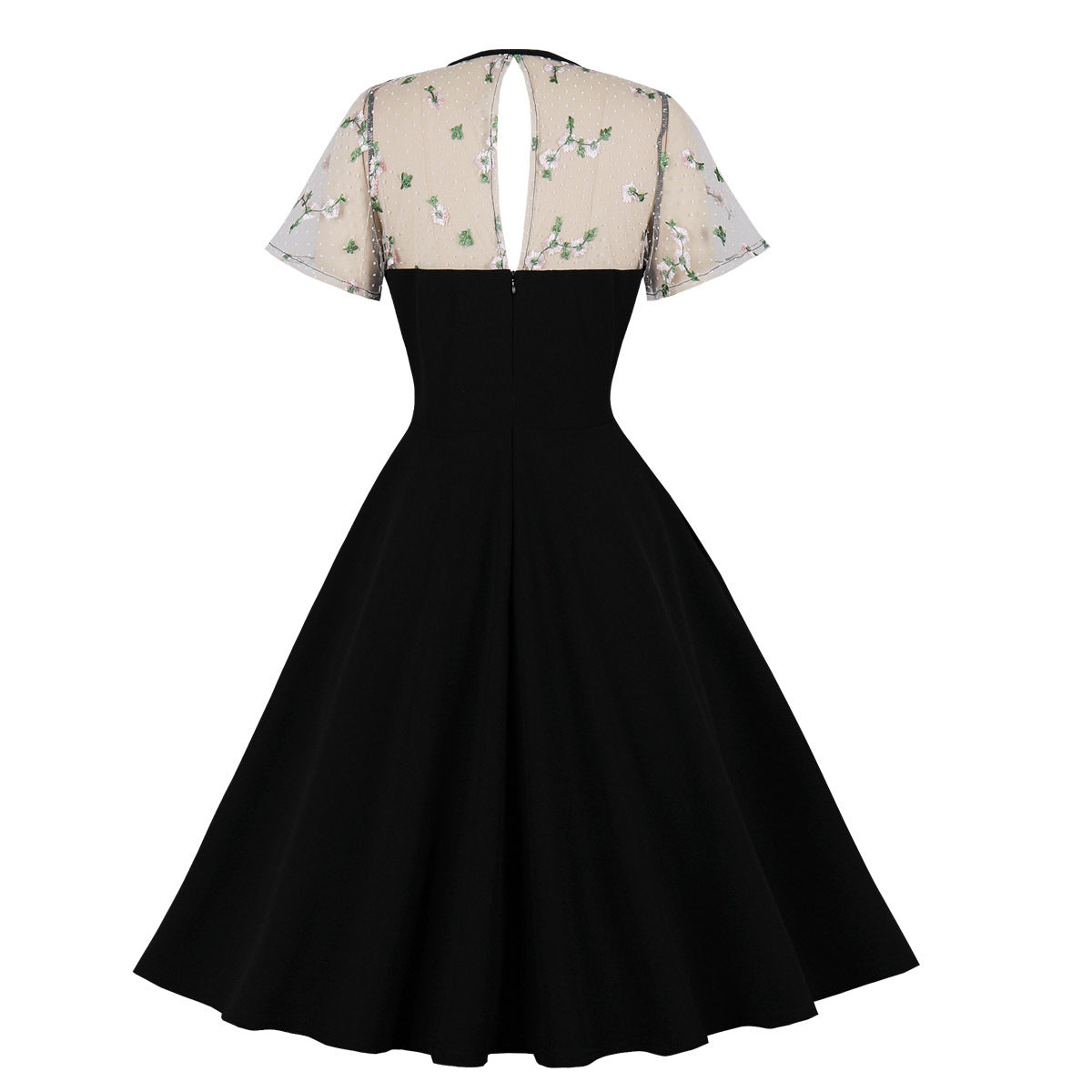 Polka Dot Mesh Patchwork Midi Dress Elegant Casual Outfit