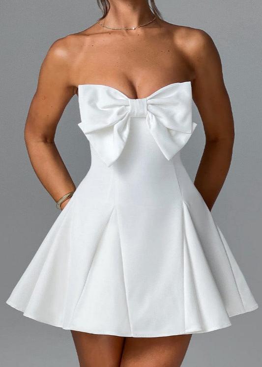 Strapless Lace Up Back Dress With Bow Detail
