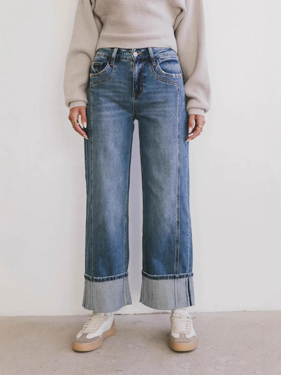 Casual Loose-Fit Mid-Rise Straight Leg Women's Fashion Jeans