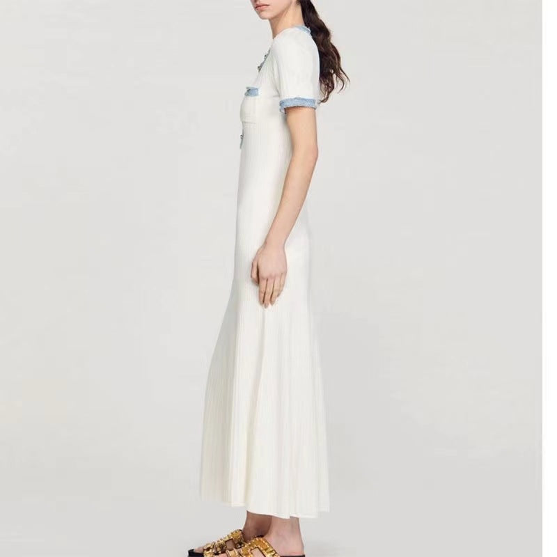Elegant Short Sleeve Button Up Maxi Dress