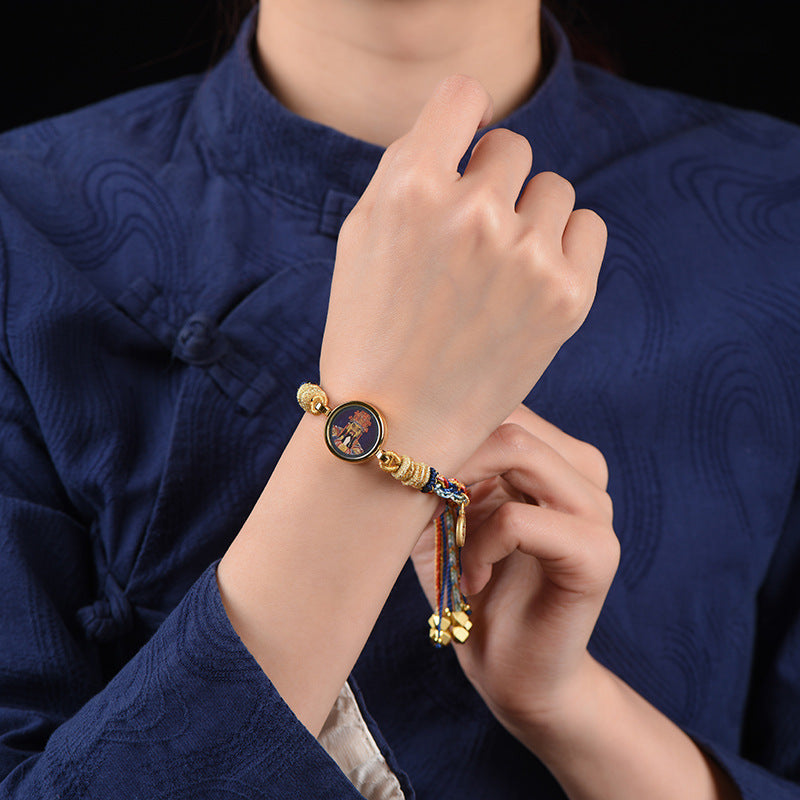 Hand-Woven Tibetan Famous Style Zakiram Thangka God Of Wealth Hand Rope Men'S And Women'S Bracelets Retro
