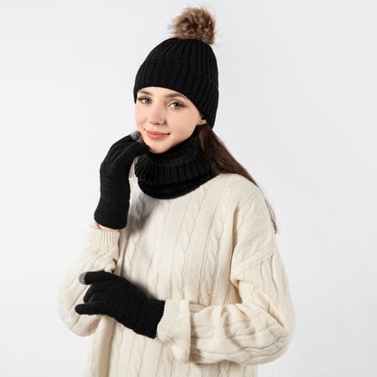 Warm Knitted Winter Scarf, Hat, and Gloves Set