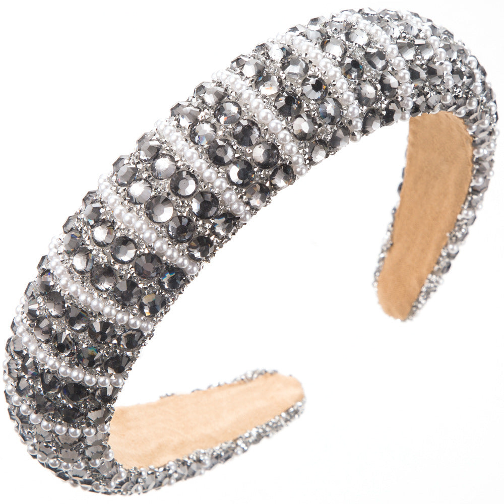 Baroque Rhinestone Pearl Wide Headband For Women