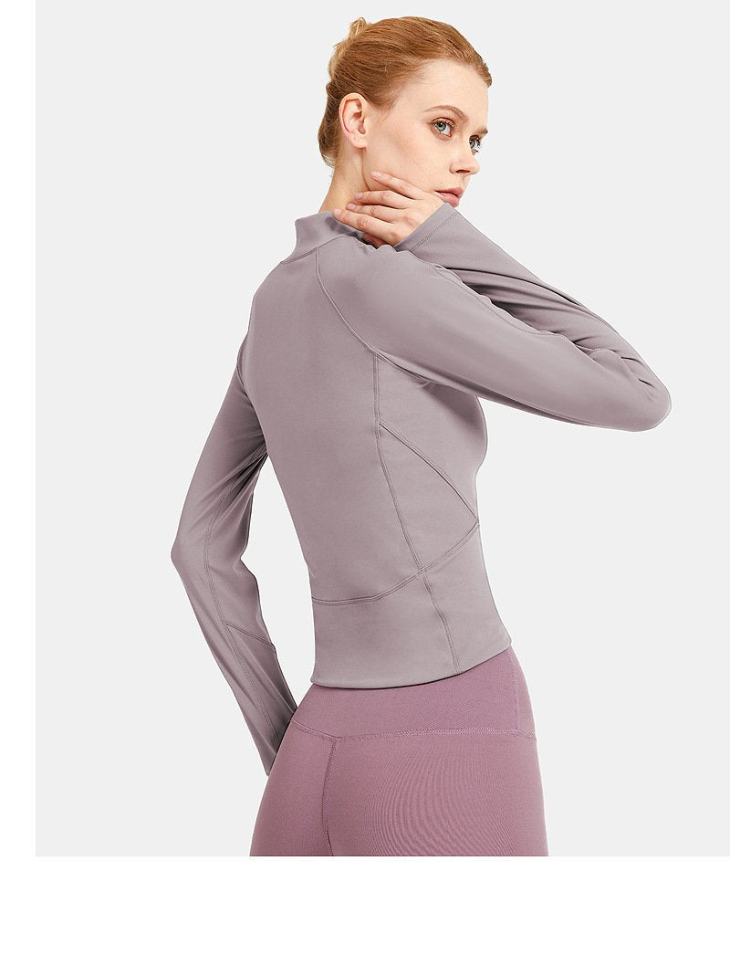 Fitness Yoga Wear Women'S Stand-Up Collar Zipper Slim Long Sleeve Outdoor Running Breathable Quick-Drying Sports Yoga Top