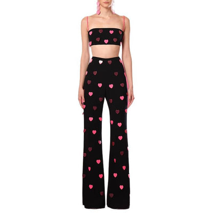 Heart Sequin Cami Jumpsuit Set Trendy Casual