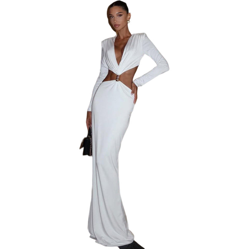 Slim Fit V Neck Long Sleeve Bodycon Dress
