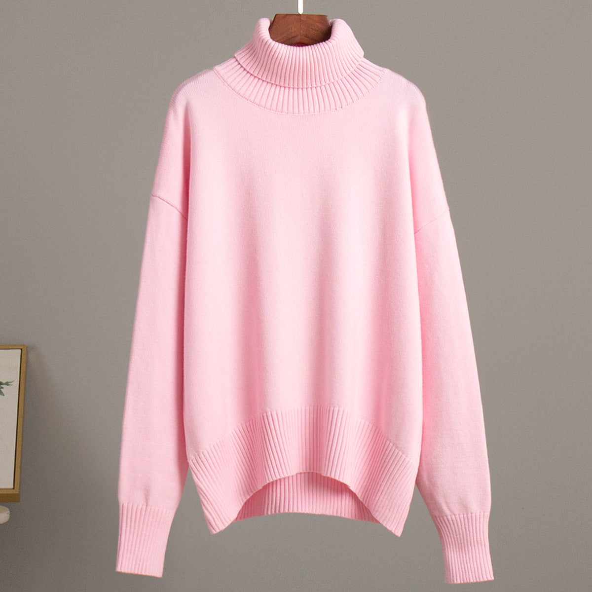 Solid Turtleneck Sweater Soft Knitted Pullover Casual Style