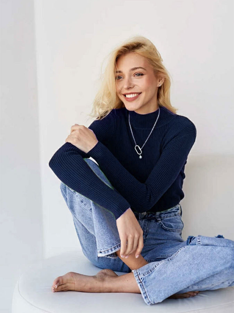 Casual Solid Turtleneck Sweater For Women