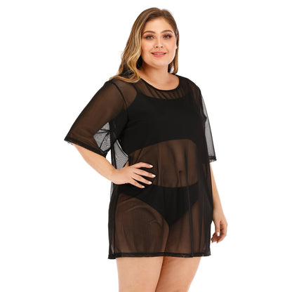 Plus Size Sheer Mesh Beach Cover-Up Dress For Women