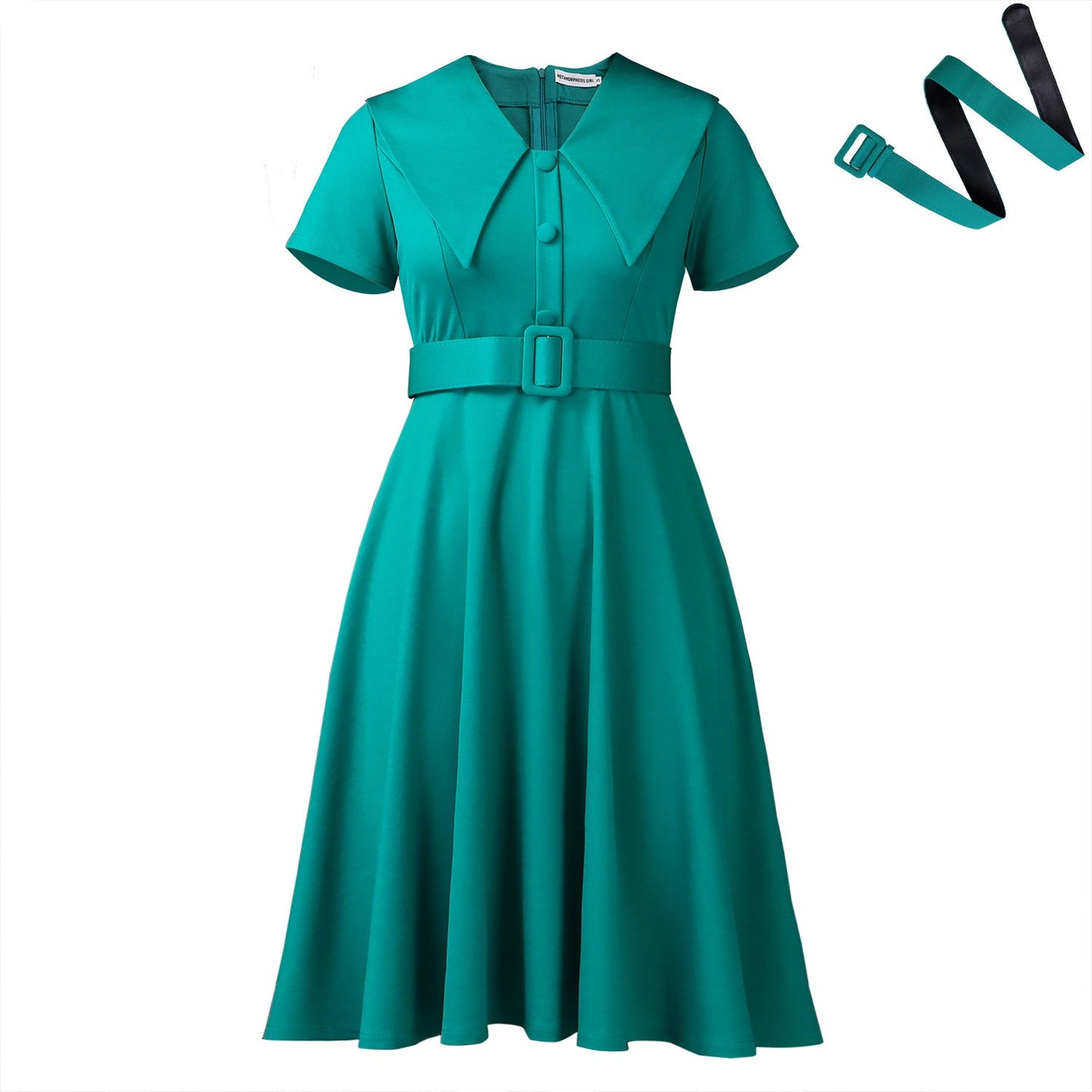 Elegant A-Line Dress With Doll Collar And Flare Skirt