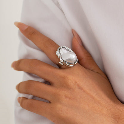 Baroque-Inspired Irregular Pearl Open Ring Elegant Geometric Jewelry