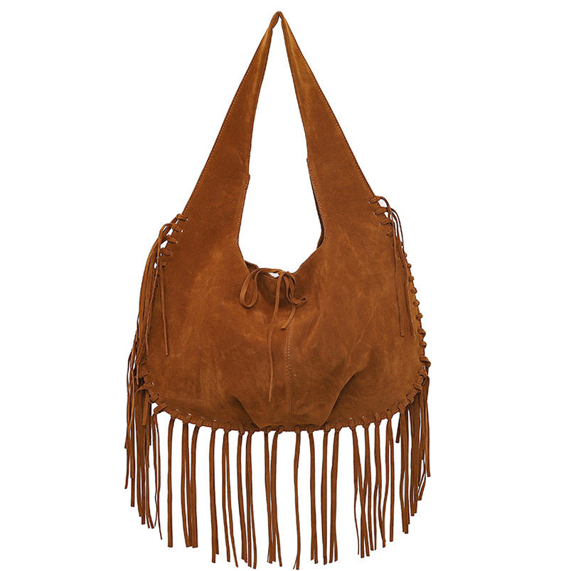 Retro Tassel Hobo Velvet Shoulder Bag
