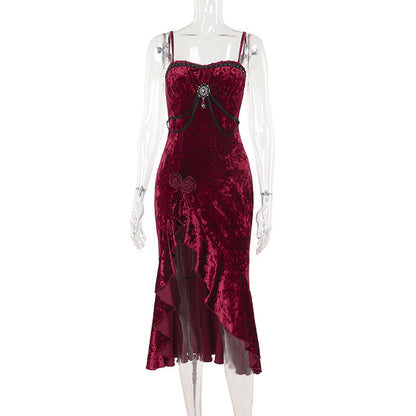 Burgundy Lace Ruffle Maxi Dress for Elegant Occasions