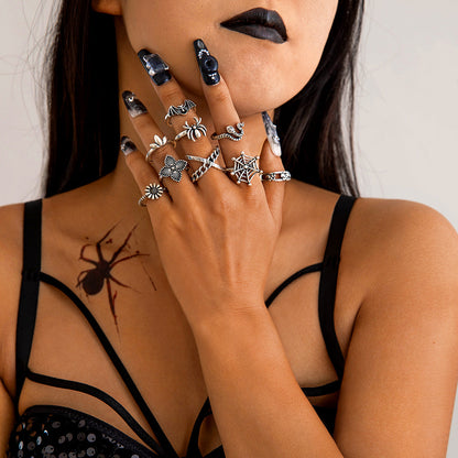 Halloween Gothic Skull Vintage Rings Punk Spider Snake Animal Ring Set