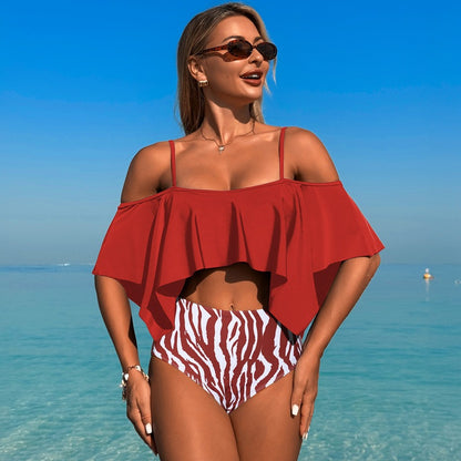 Women'S Striped High-Waisted Bikini Swimsuit With Padding