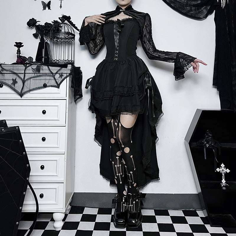 Gothic Style Black Draped Strapless Maxi Dress