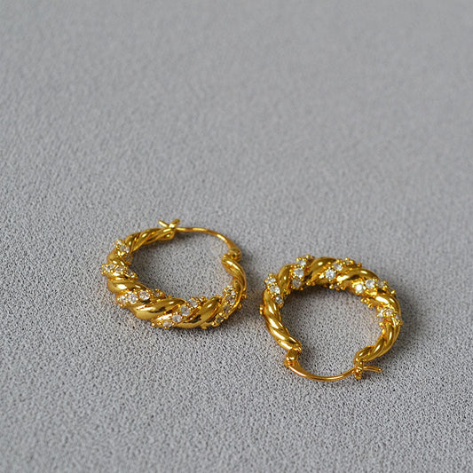 Simple Cubic Zirconia Twisted Hoop Earrings