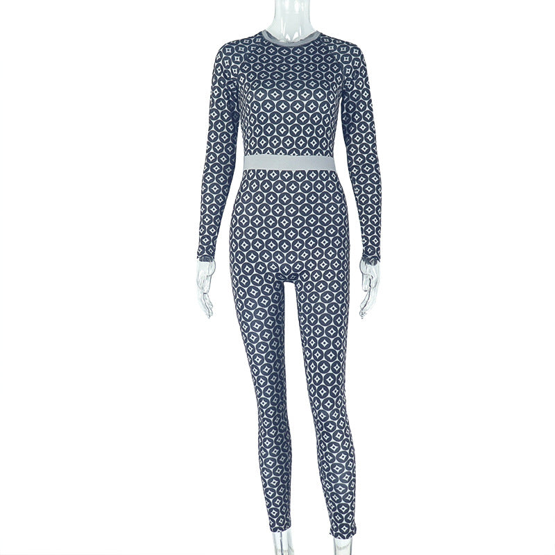 Trendy Casual Slim-Fit Long Sleeve Jumpsuit With Print