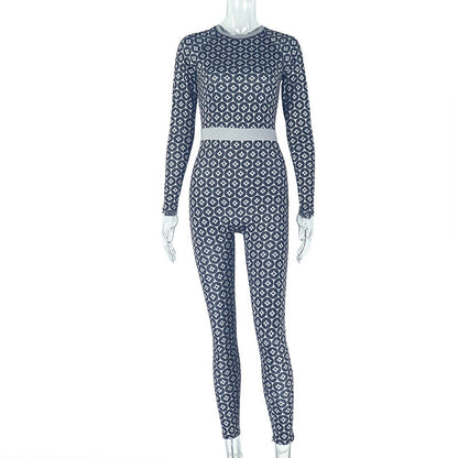 Trendy Casual Slim-Fit Long Sleeve Jumpsuit With Print