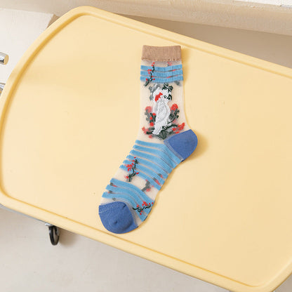 Rufia - Whimsical Cartoon Patterned Sheer Socks
