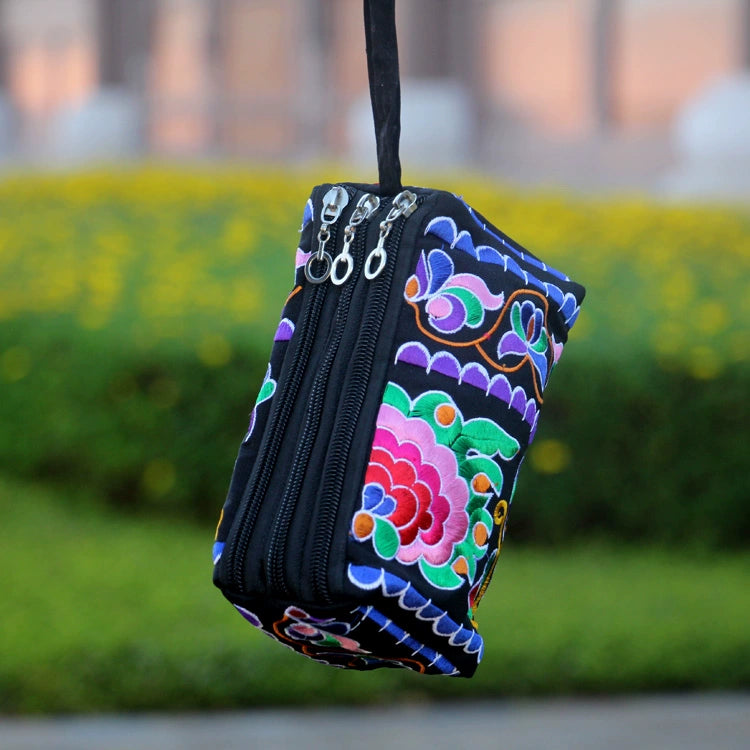 Ethnic Bag Fashion Fabric Coin Purse Embroidered Multi-Layer Zipper Bag Clutch Bag