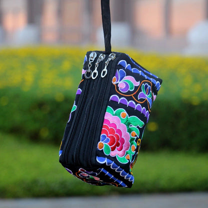 Ethnic Bag Fashion Fabric Coin Purse Embroidered Multi-Layer Zipper Bag Clutch Bag