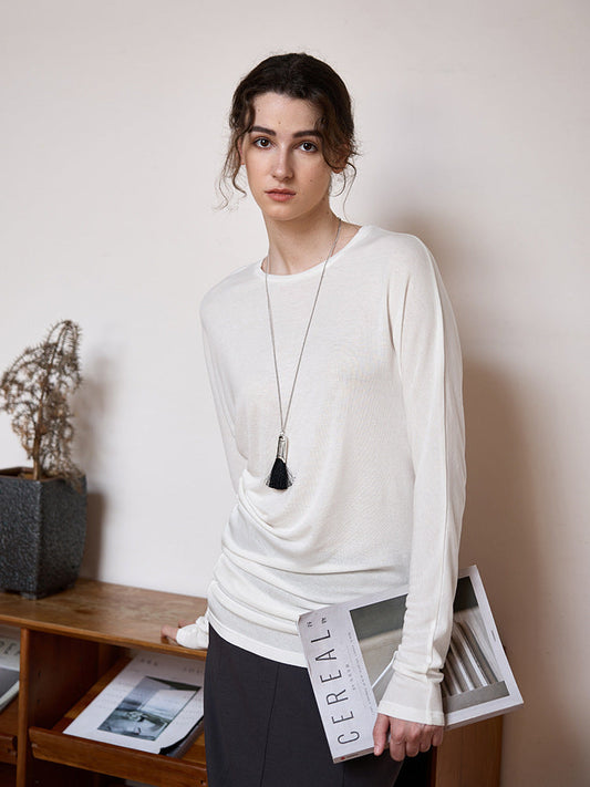 Chic Tencel Wool Knitted Top with Asymmetrical Hem