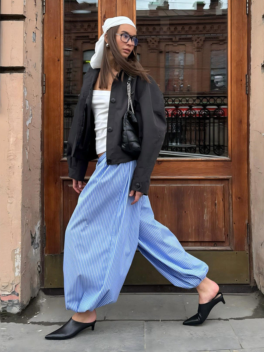 Trendy Striped Lantern Pants Comfortable Casual Trousers