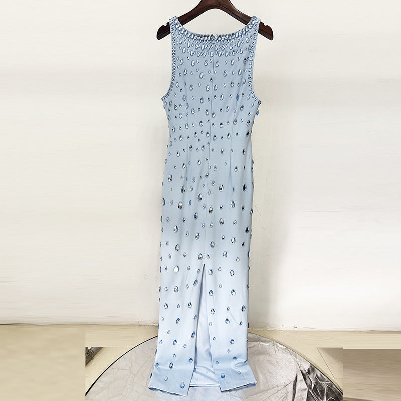 Fashion Beaded Sequin Maxi Dress With U-Neck