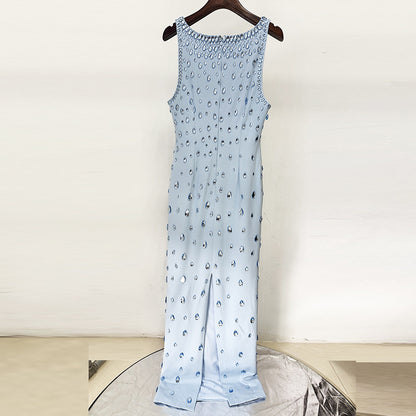 Fashion Beaded Sequin Maxi Dress With U-Neck